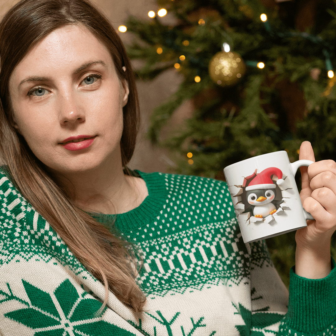tazza personalizzata natalizia pinguino nel muro
