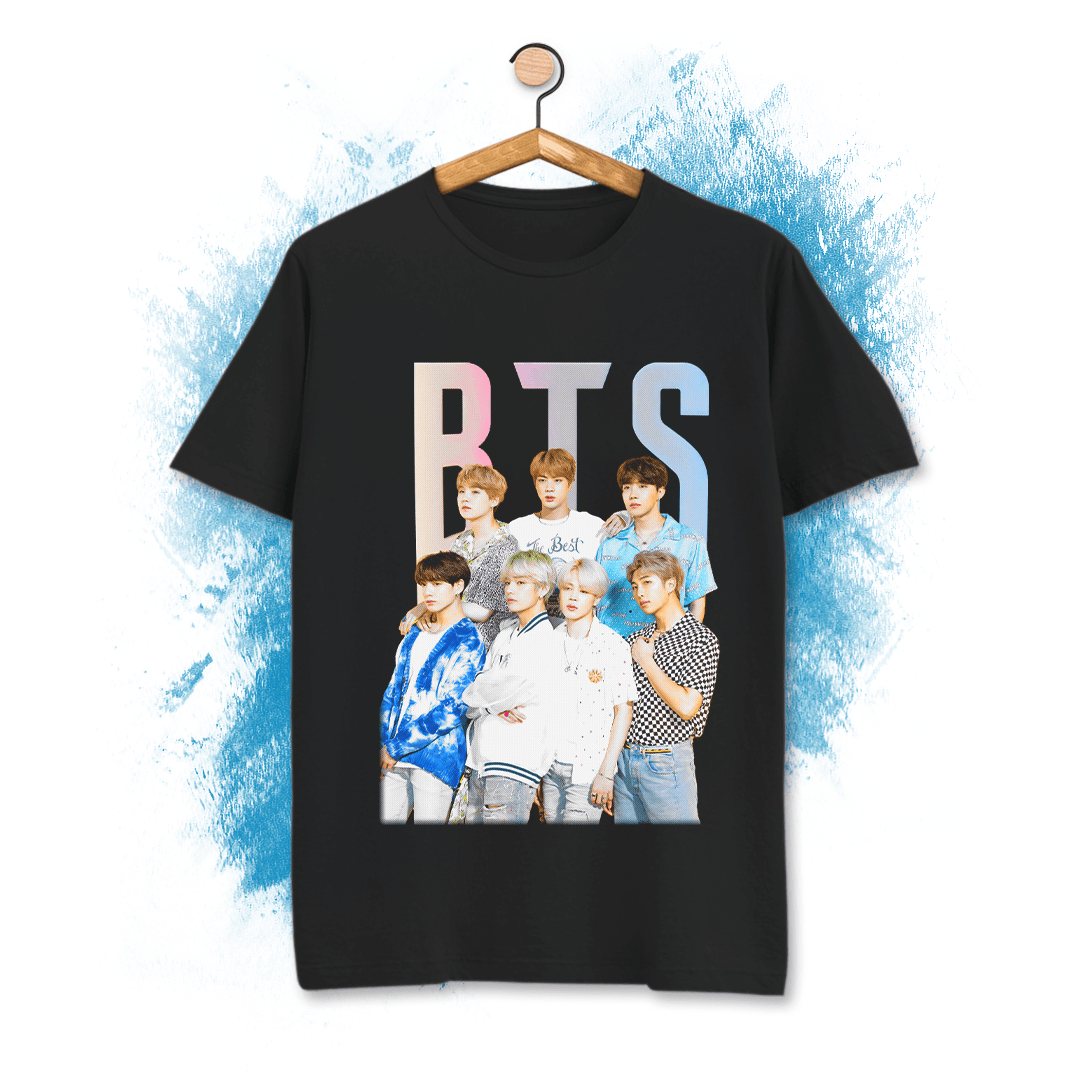 T-Shirt dedicata ai BTS con le foto della band
