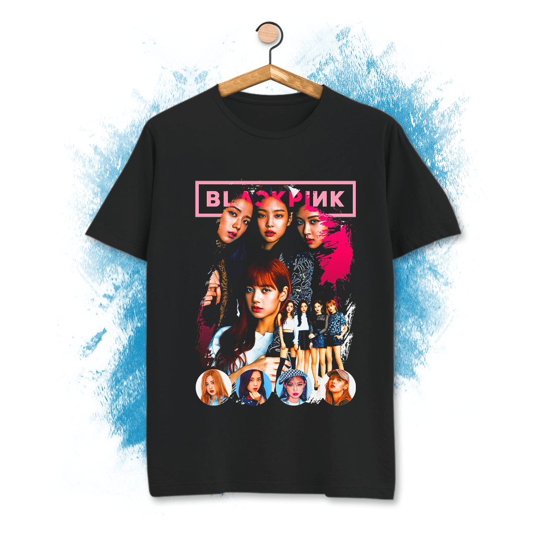 T-Shirt dedicata alle BlackPink con logo e foto