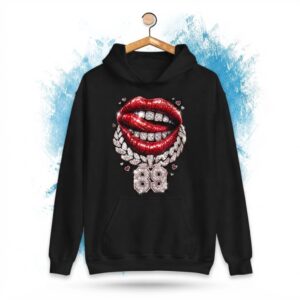 Felpa Urban "Bling 89" Nera con Labbra e Diamanti - Trend Virale TikTok